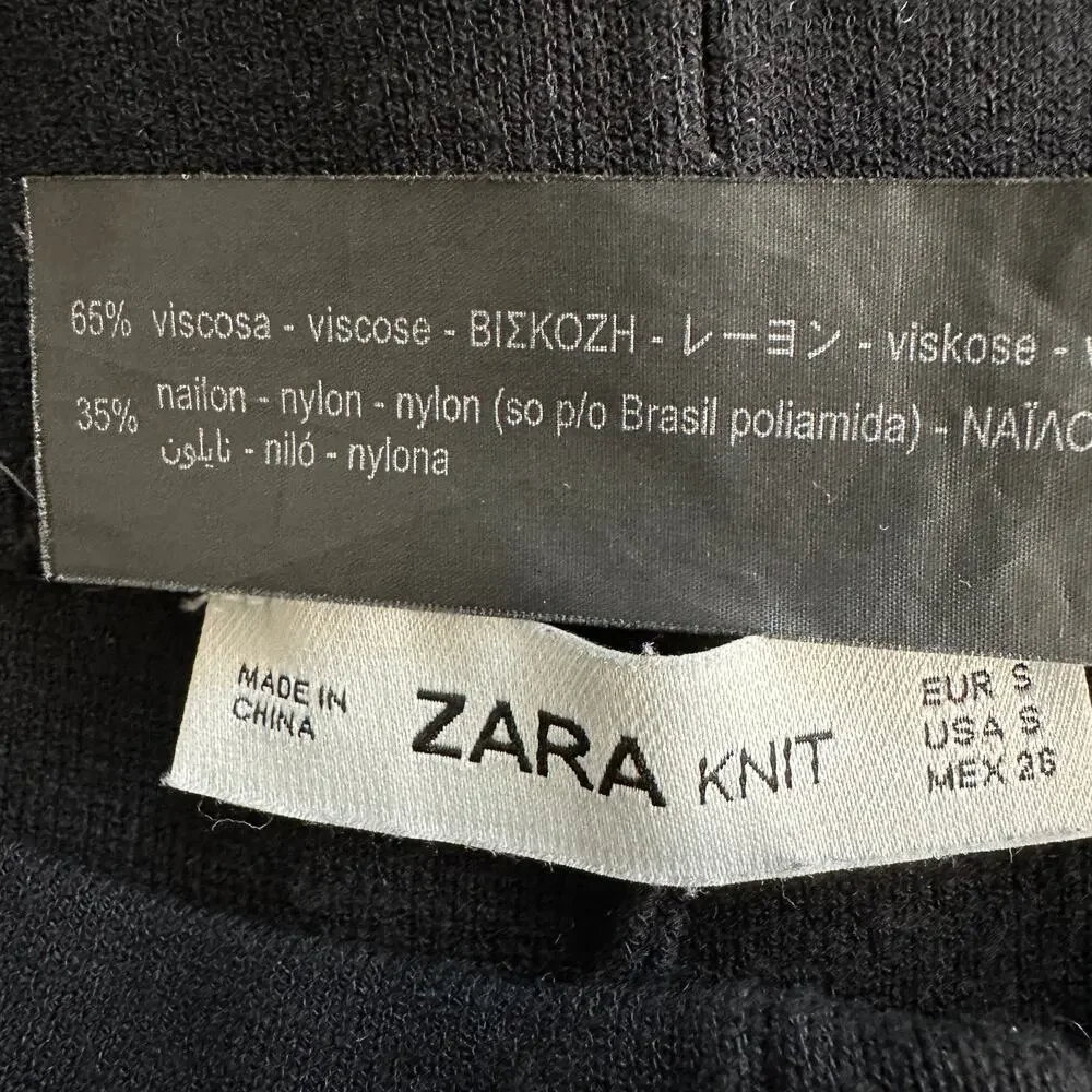 Zara Rib Knit Pants Sz Small Wide Leg Crop Black Loungewear Minimalist Boho EUC